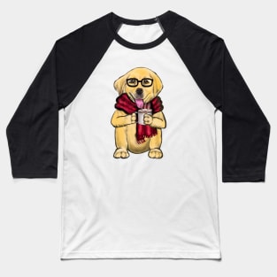 Dog wearing glasses and red scarf having a hot coffee tea drink cute Golden Labrador retriever puppy dog Baseball T-Shirt